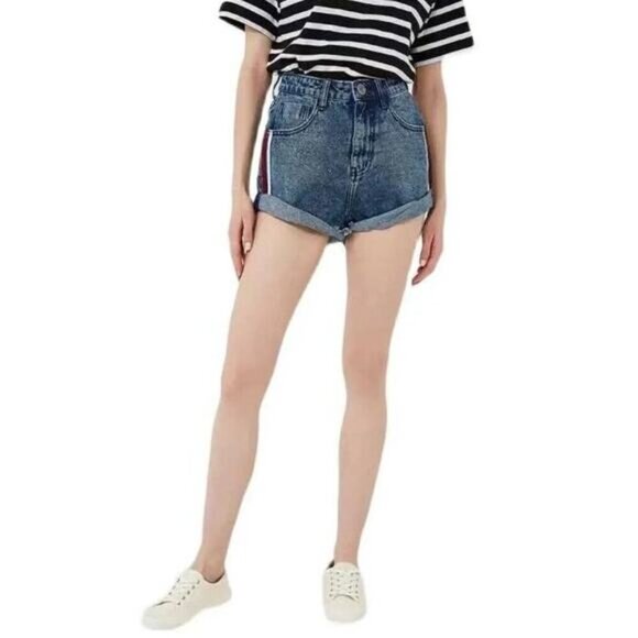 ONE X ONETEASPOON Bandits High Waisted Slim Fit Cuffed Hem Denim Short Sz 23 - Picture 2 of 9